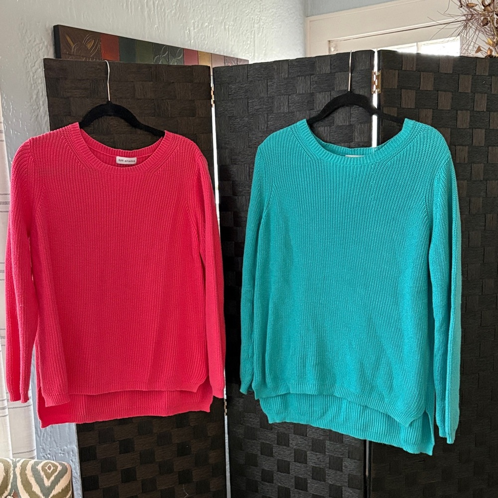 525 America Vibrant Pink and Teal Sweater Duo